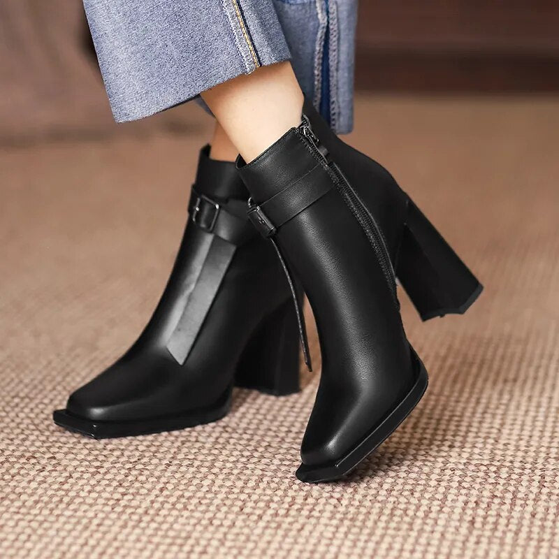 MORAZORA 2022 New Zipper Ankle Boots Winter Genuine Leather Boots Woman Top Quality Thick High Heels Platform Shoes