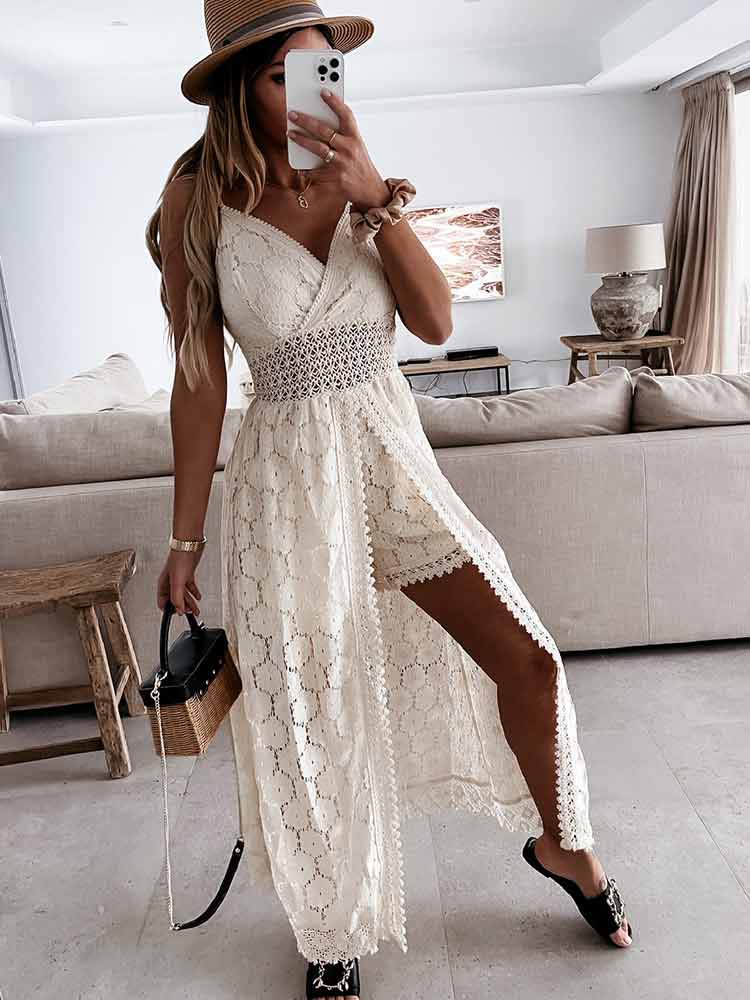 Boho Dress  Holiday Lace V Neck