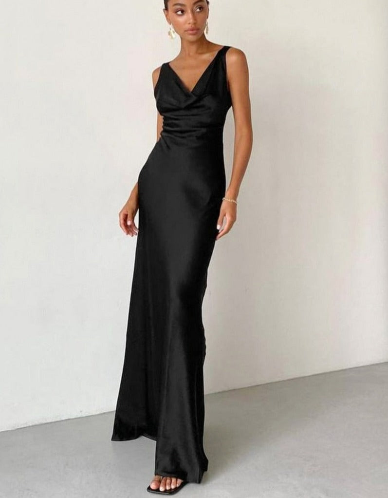 BLACK SATIN DRESS