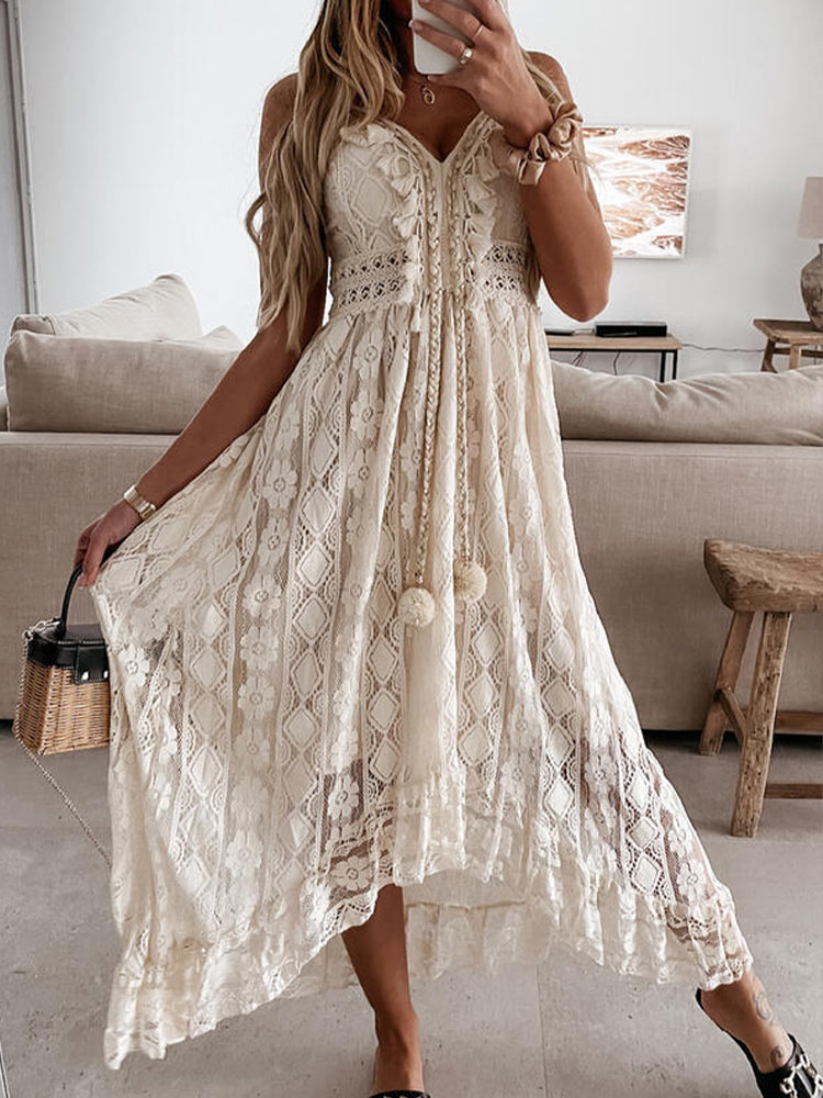 Boho Dress  Holiday Lace V Neck