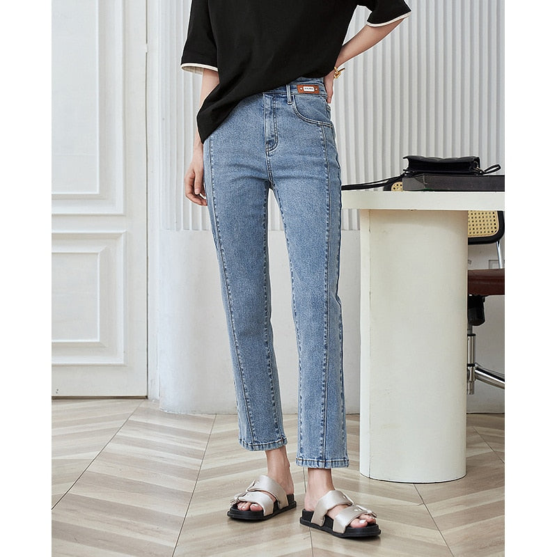 BREASTED WAIST STRAIGHT LONG JEANS